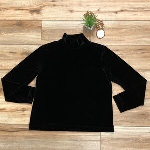 White Stag Black Velvet Velour Mock Neck Long Sleeve Top